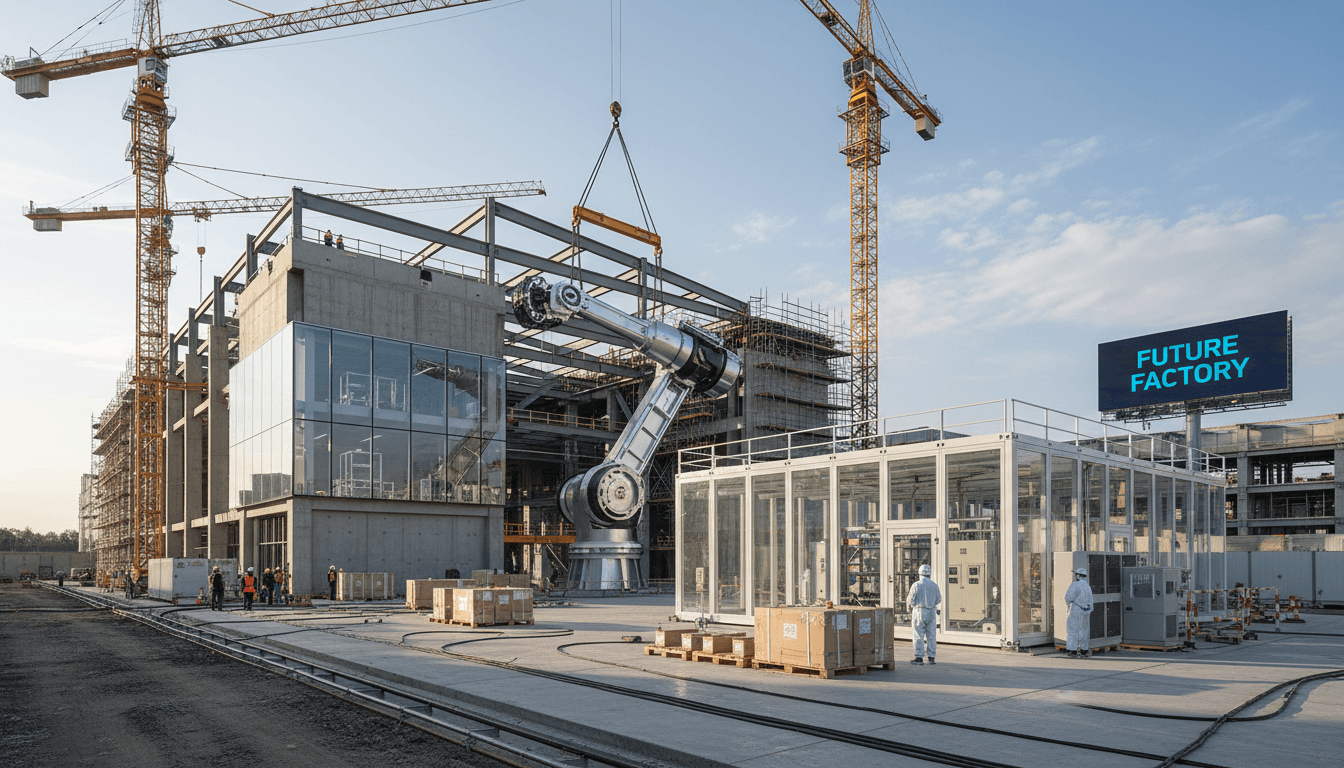 High-tech industrial facility under construction showing semiconductor manufacturing plant infrastructure